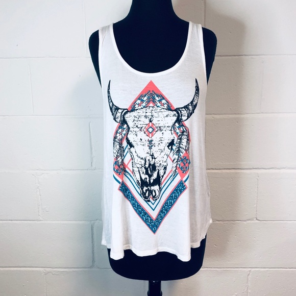 emory park Tops - Emory Park Western Design Steer Skull Tank Top